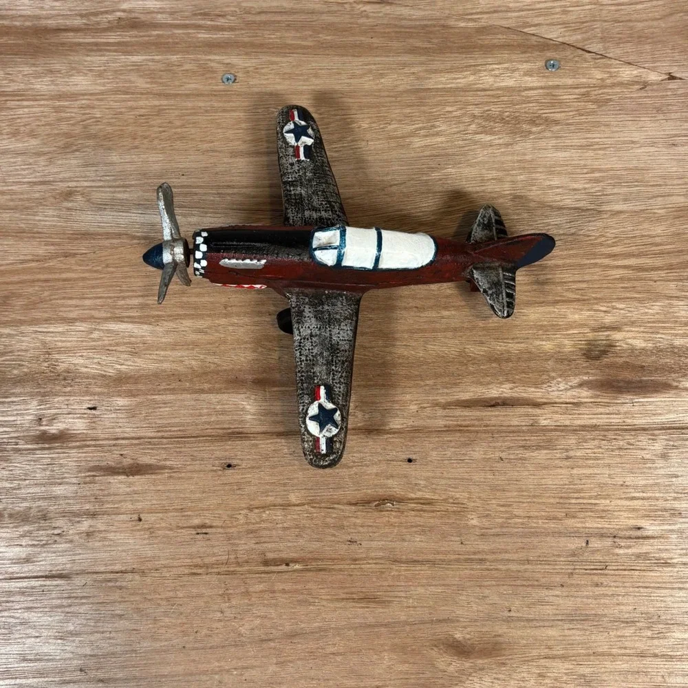 Vintage Cast Iron P-41 Fighter Plane Model WWII Style Shark Mouth Metal Aircraft